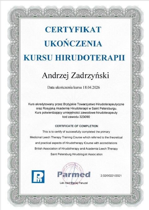 Międzynarodowy Certyfikat Hirudoterapii — akredytacja brytyjska i rosyjska